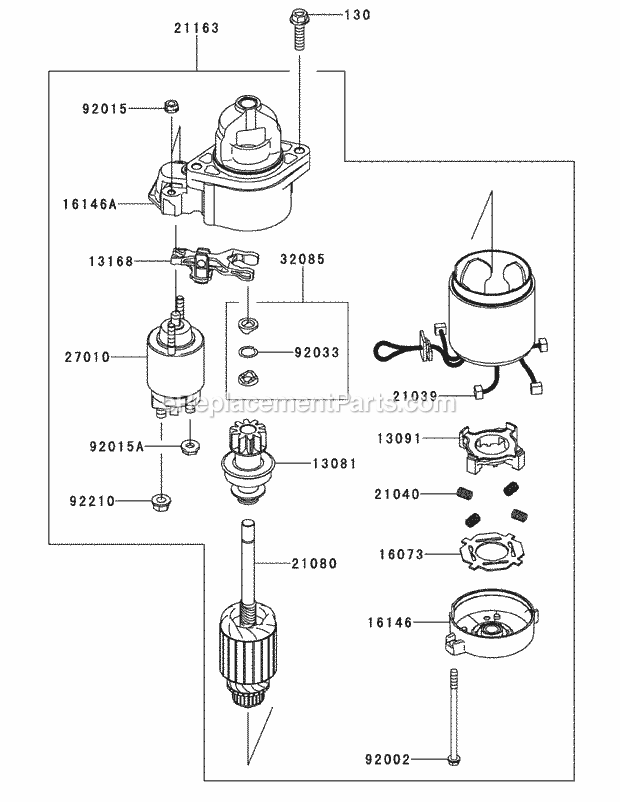 Kawasaki Fx1000-S09 Starter Diagram and Parts List for S7237-KW 53DI8DU8050-37HP Cub Cadet Lawn Tractor